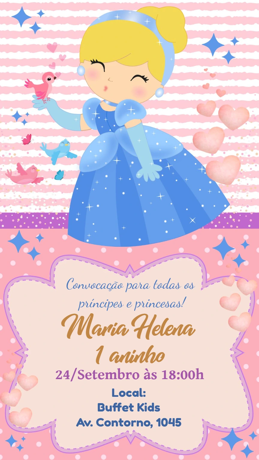 Convite Aniversário Cinderela Baby para Editar Online