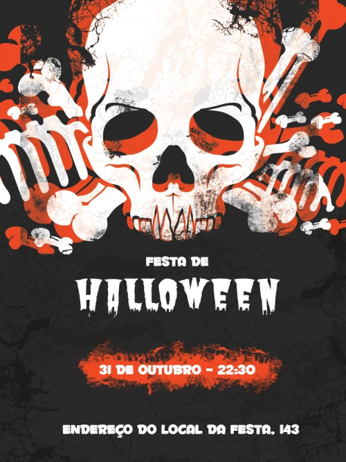 Convite de Halloween com Caveira Assustadora para Editar