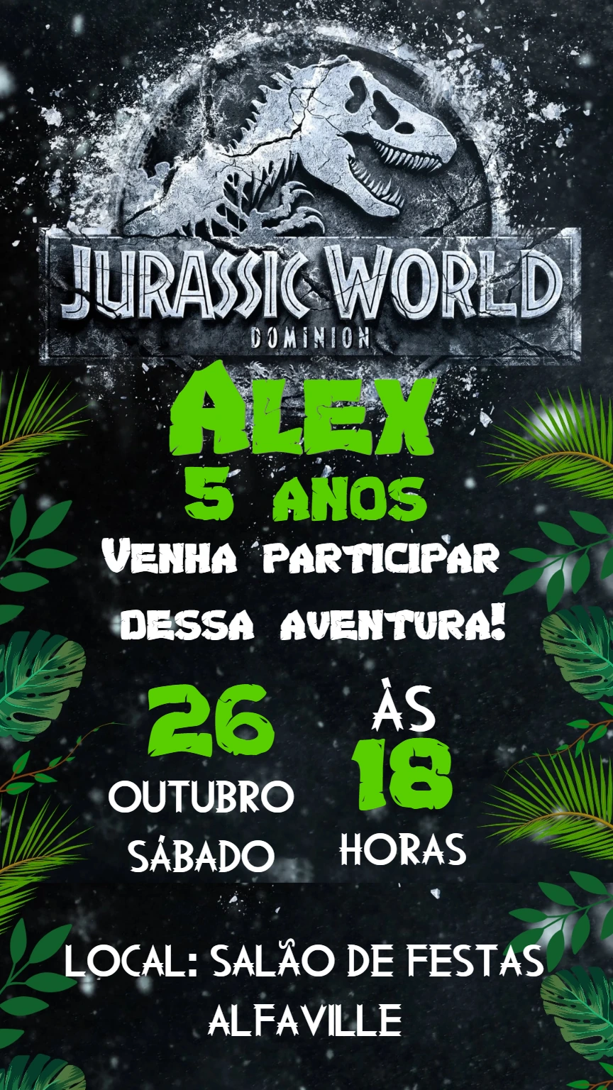 Convite de Aniversário Jurassic World para Editar Online