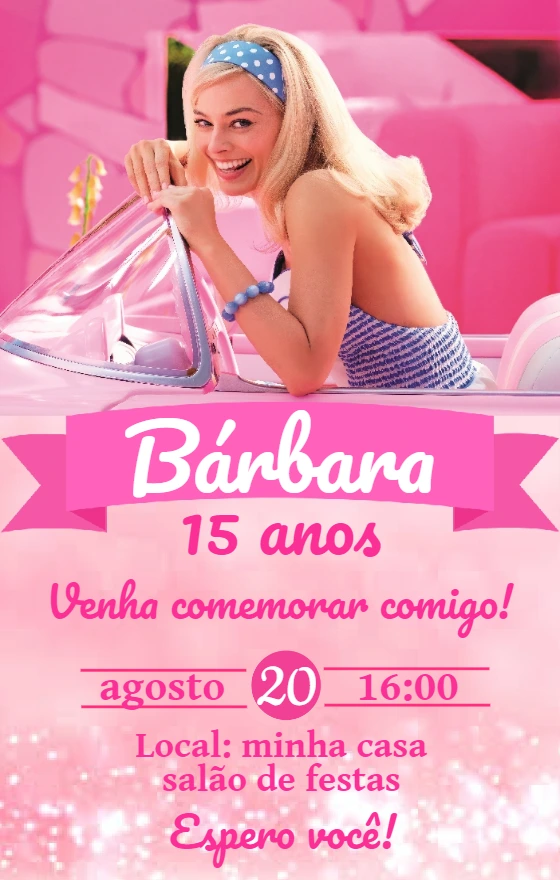 Convite de Aniversário Barbie Filme para Editar Online
