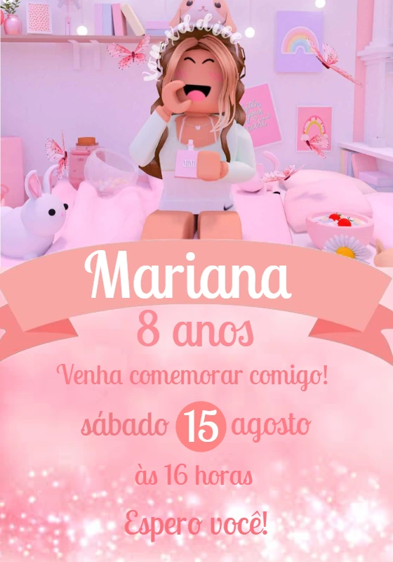 Convite de Aniversário Roblox Menina para Editar Online