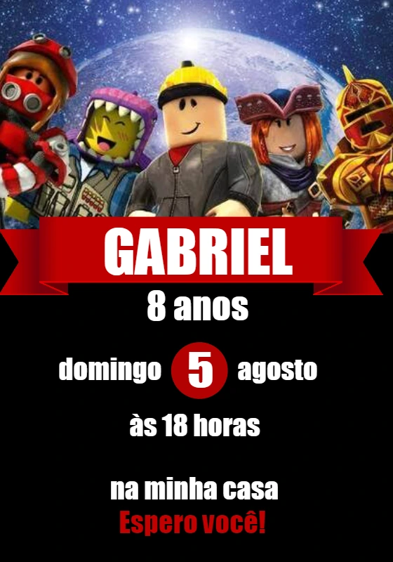 Convite de Aniversário Roblox com Personagens para Editar Online