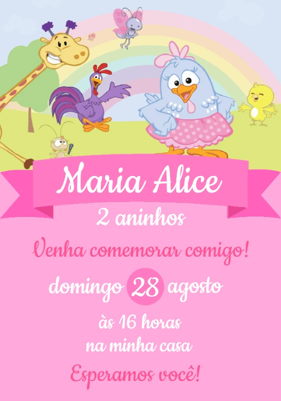 Convite Aniversário Galinha Pintadinha Candy para Editar Online