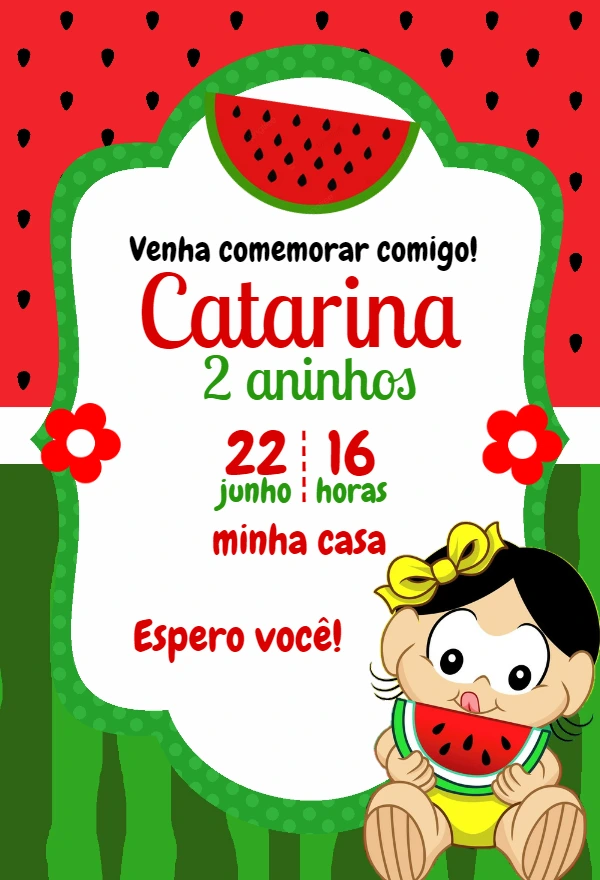 Convite Aniversário Magali Baby Melancia para Editar Online
