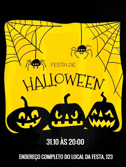 Convite de Halloween com Abóboras e Aranhas para Editar Online