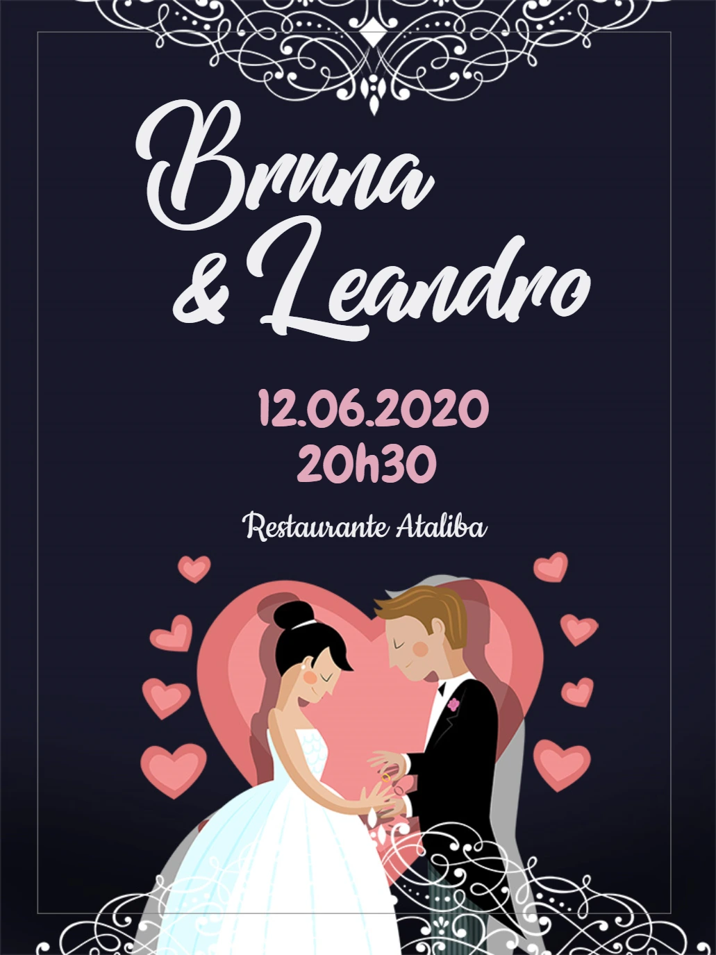 Convite de Casamento com Ilustração de Noivos para Editar Online