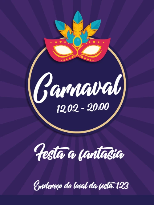 Convite de Carnaval com Máscara Colorida para Editar Online