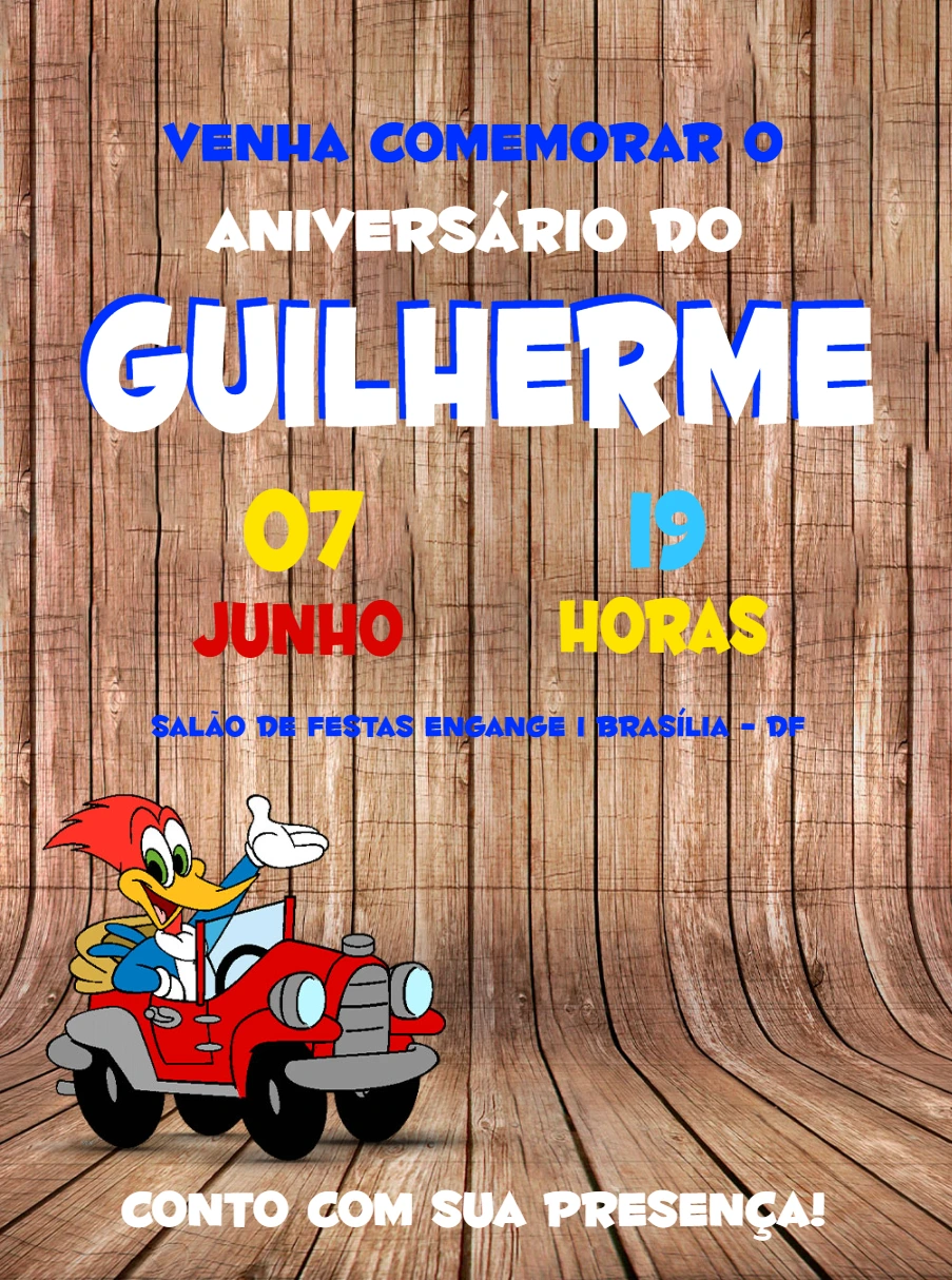 Convite Aniversário Pica-Pau Divertido para Editar Online