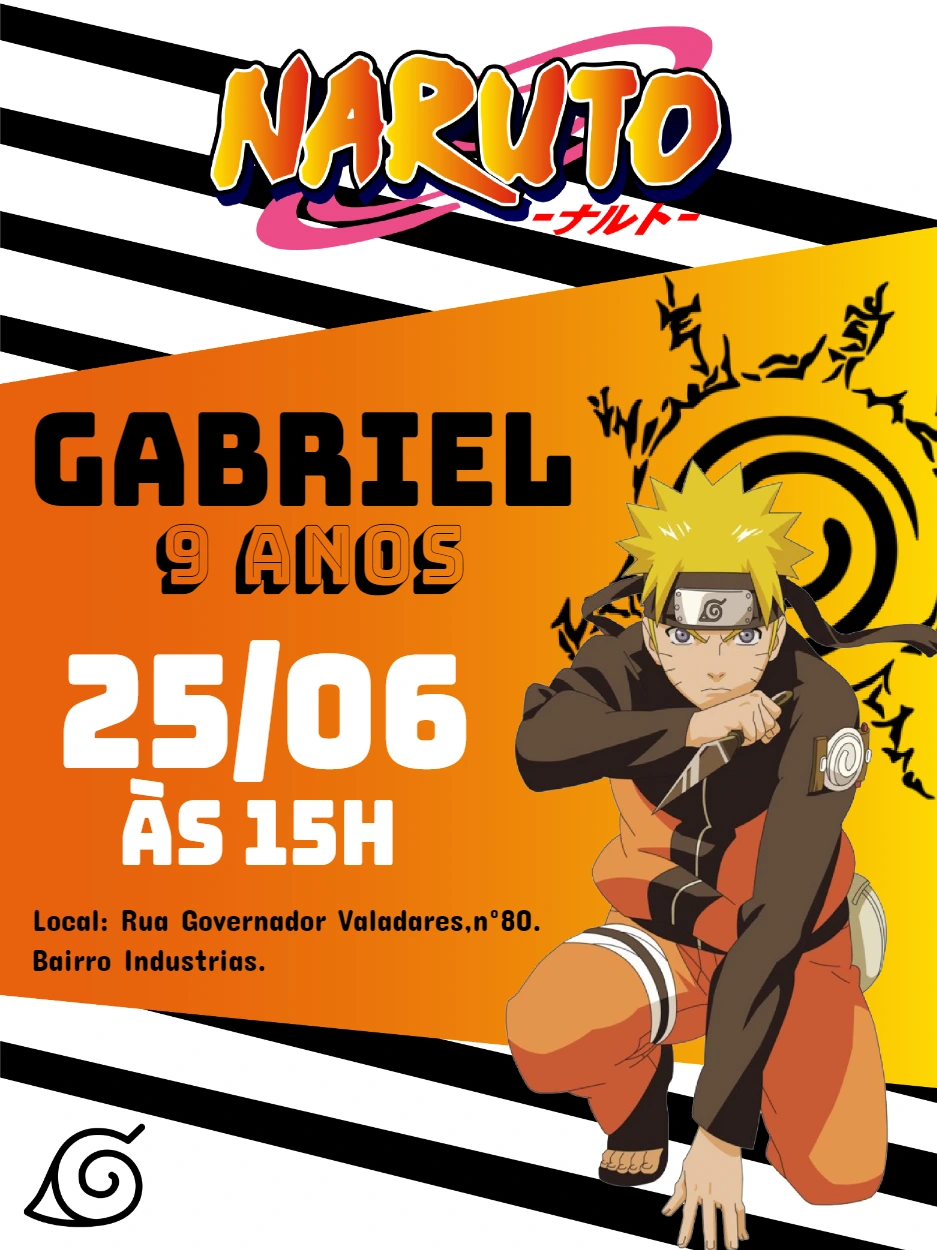 Convite de Aniversário Naruto para Editar e Imprimir Online