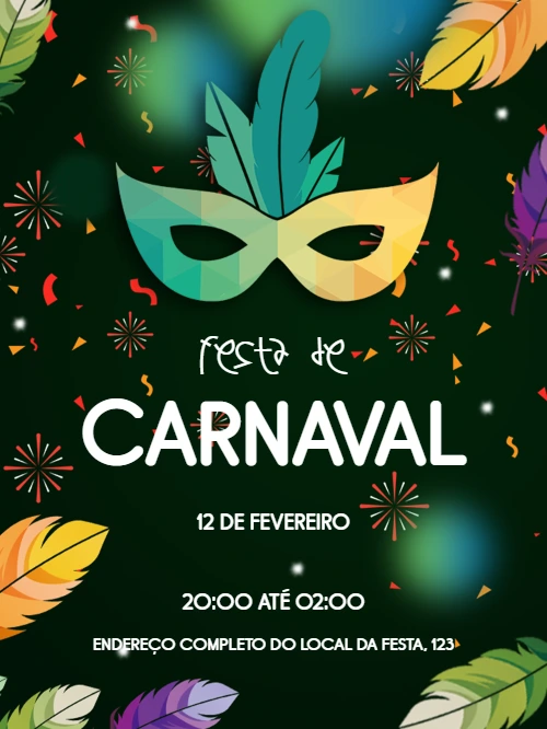Convite de Carnaval com Máscara Colorida para Editar Online