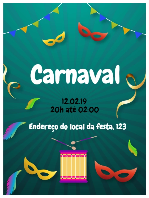 Convite de Carnaval com máscaras e confetes para Editar Online