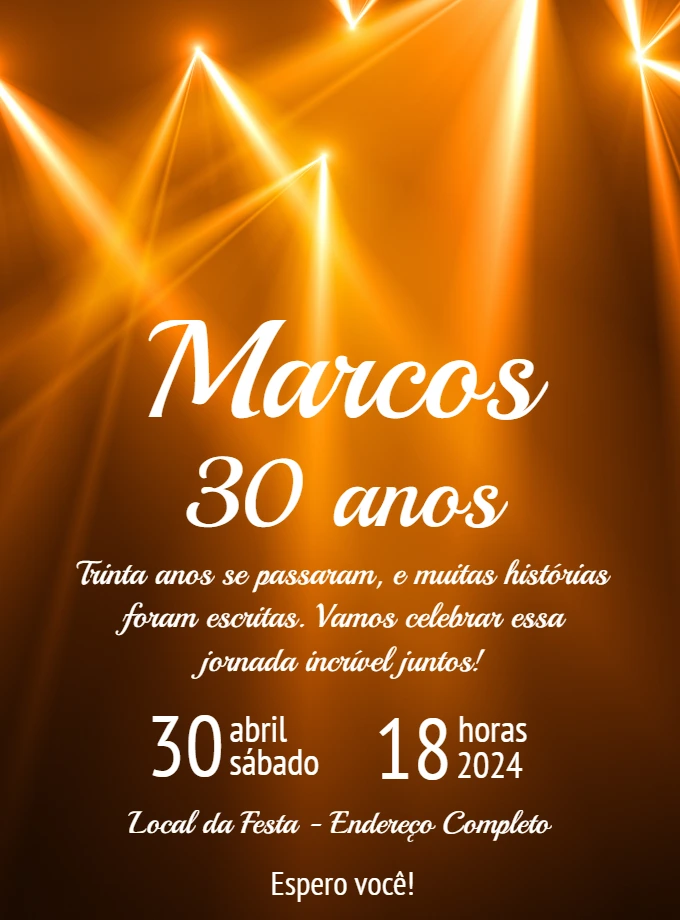 Convite de Aniversário Balada com Luzes para Editar Online