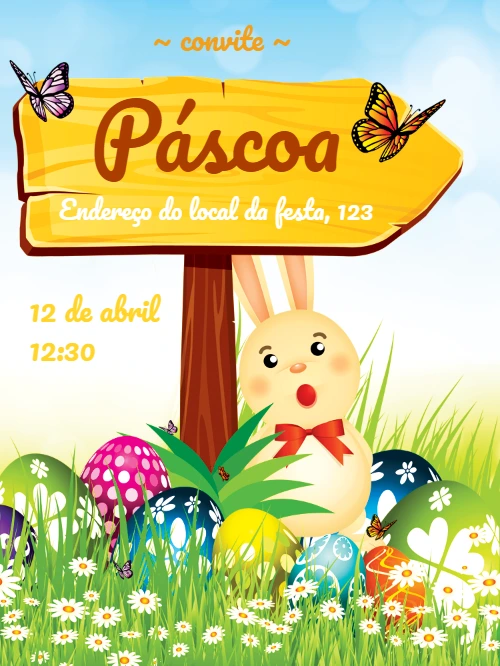 Convite de Páscoa com Coelhinho Fofo para Editar Online