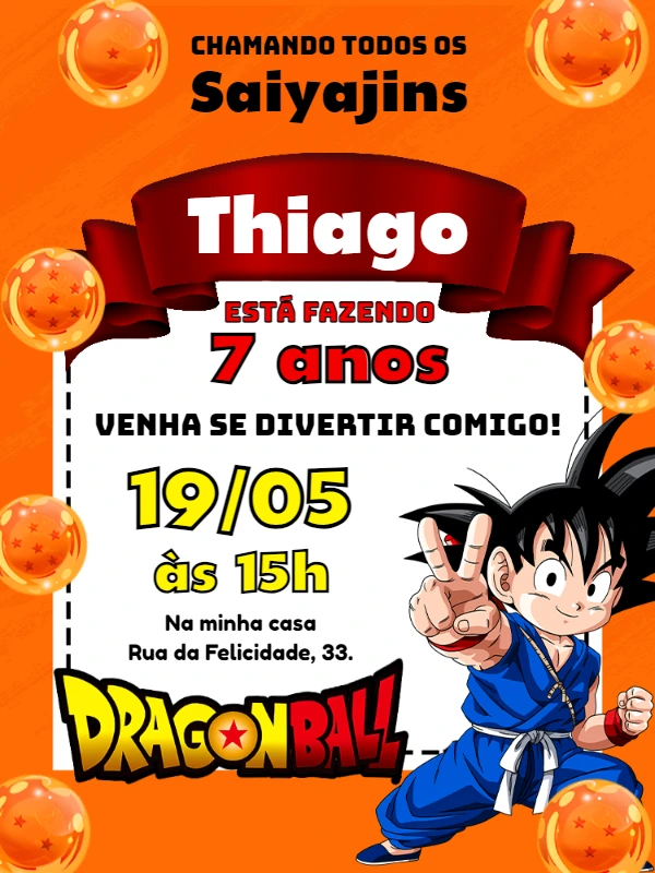 Convite de Aniversário Dragon Ball com Goku para Editar Online