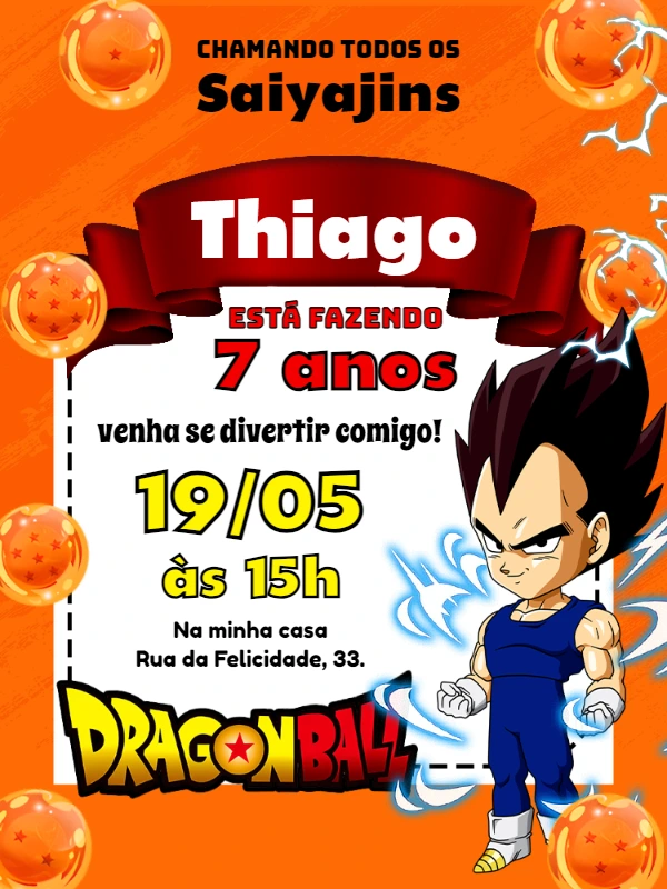 Convite Aniversário Dragon Ball com Vegeta para Editar Online