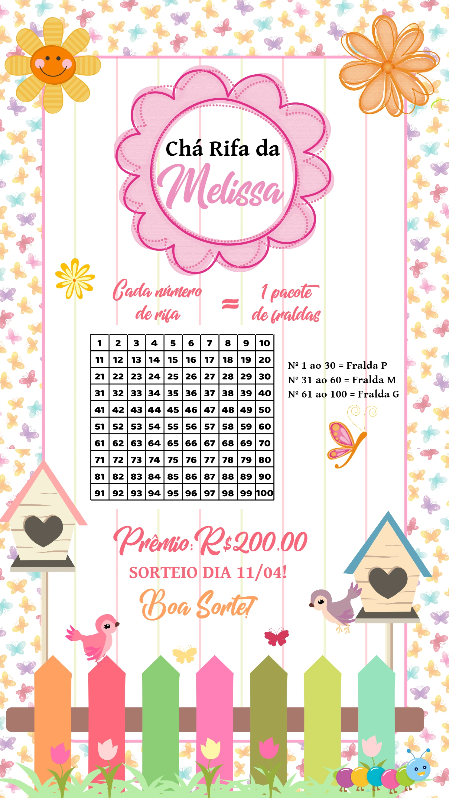 Chá Rifa Jardim Encantado com Borboletas para Editar Online