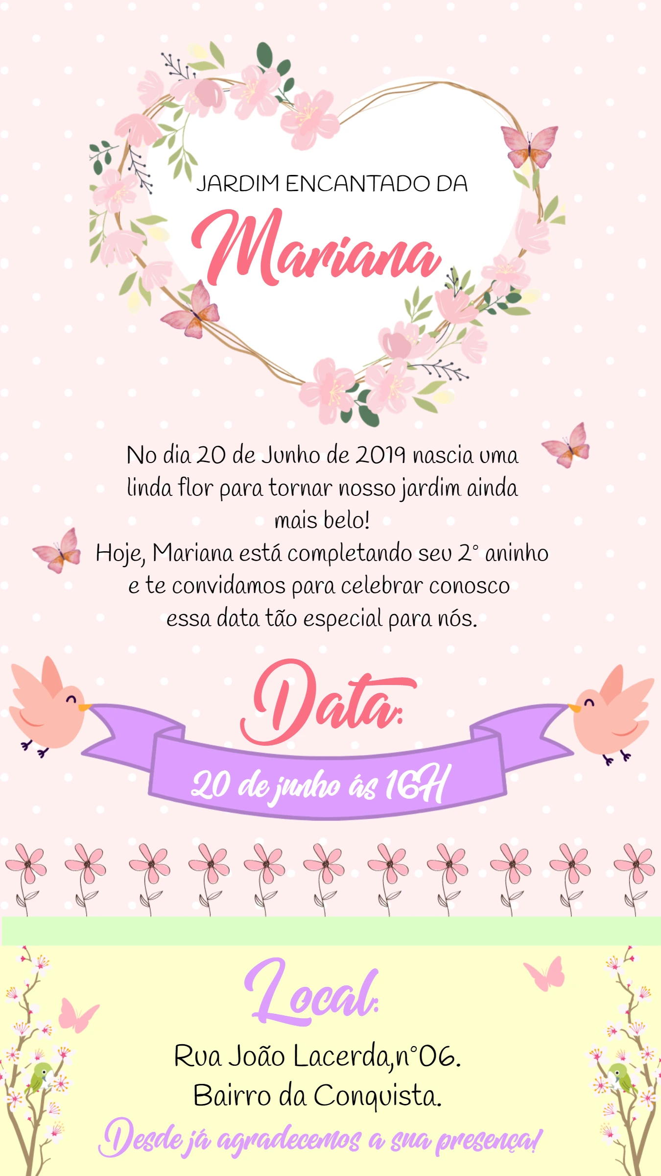 Convite Aniversário Jardim Encantado Floral para Editar Online