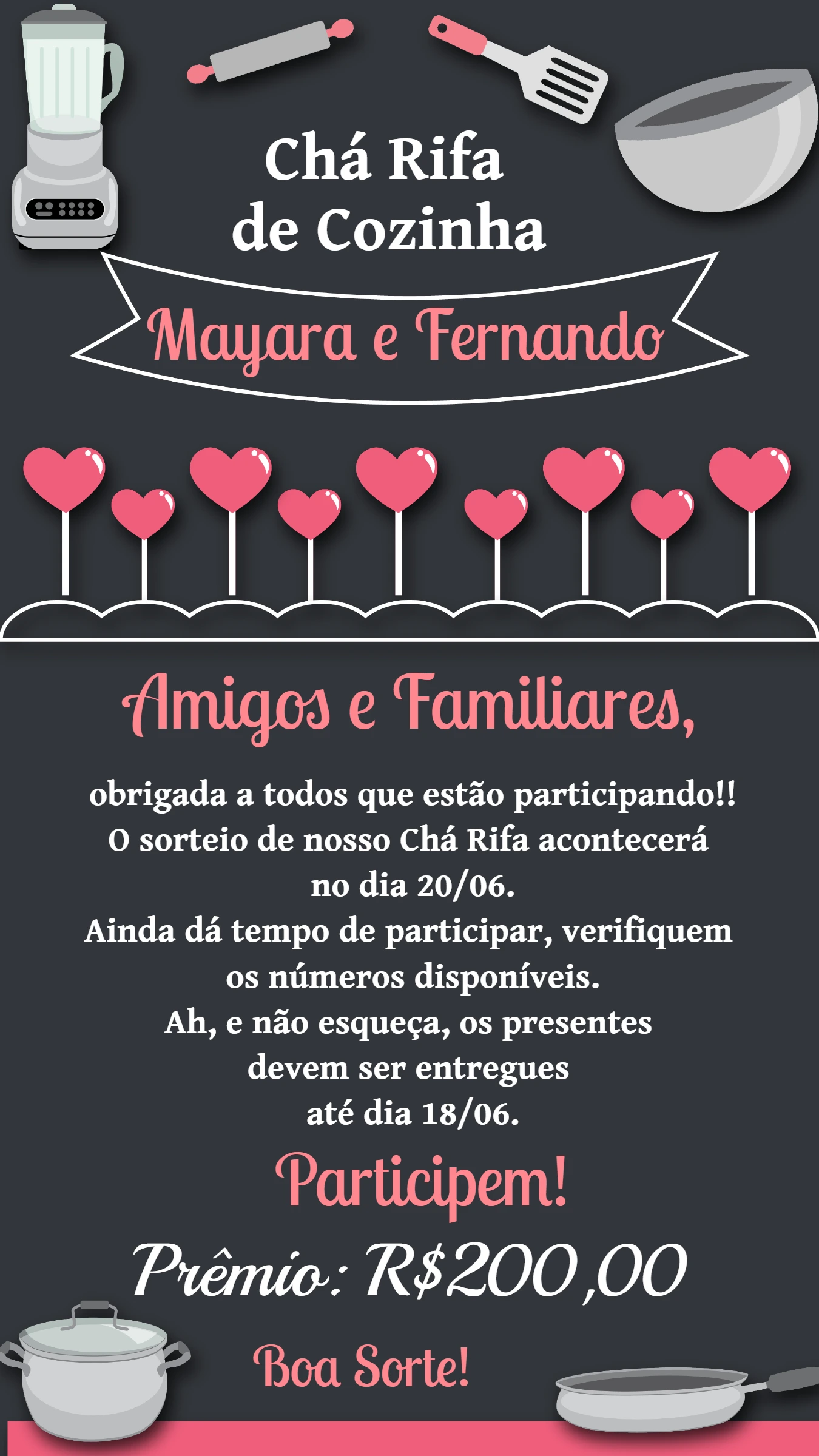 Convite Chá Rifa de Cozinha com Utensílios para Editar Online