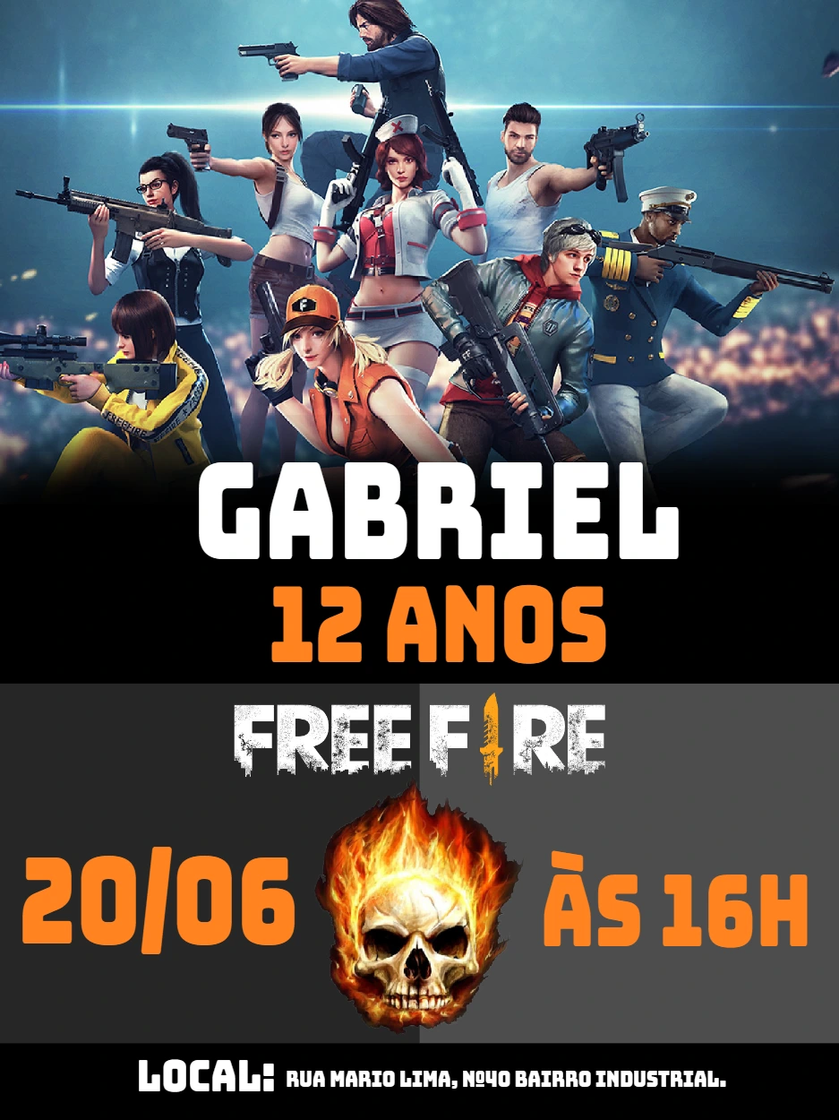 Convite de Aniversário Free Fire com Personagens para Editar