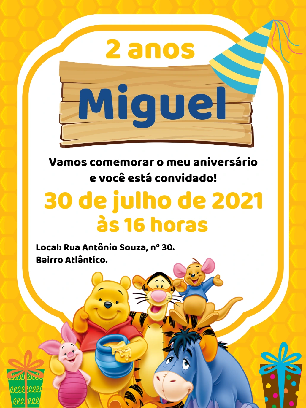 Convite de Aniversário Ursinho Pooh e Amigos para Editar