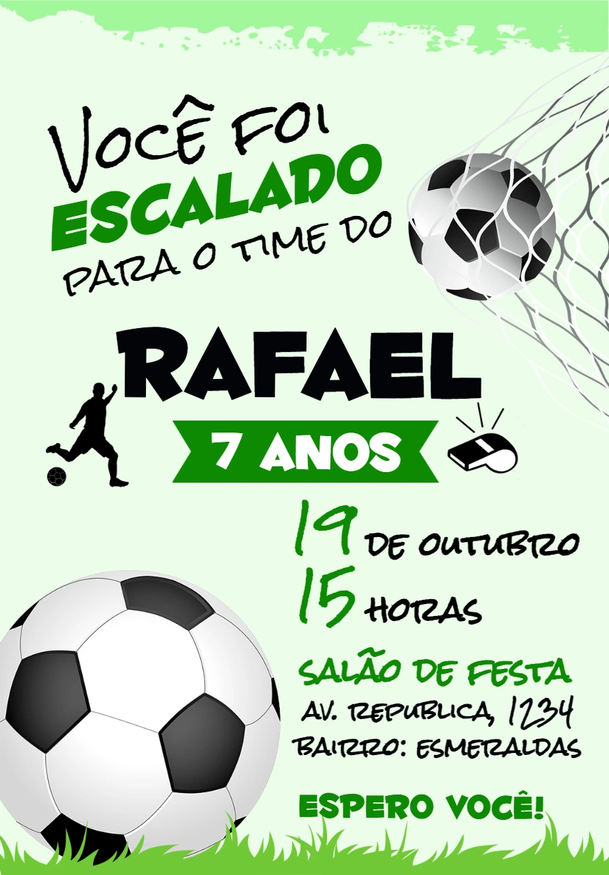 Convite de Aniversário Tema Futebol Editável Online