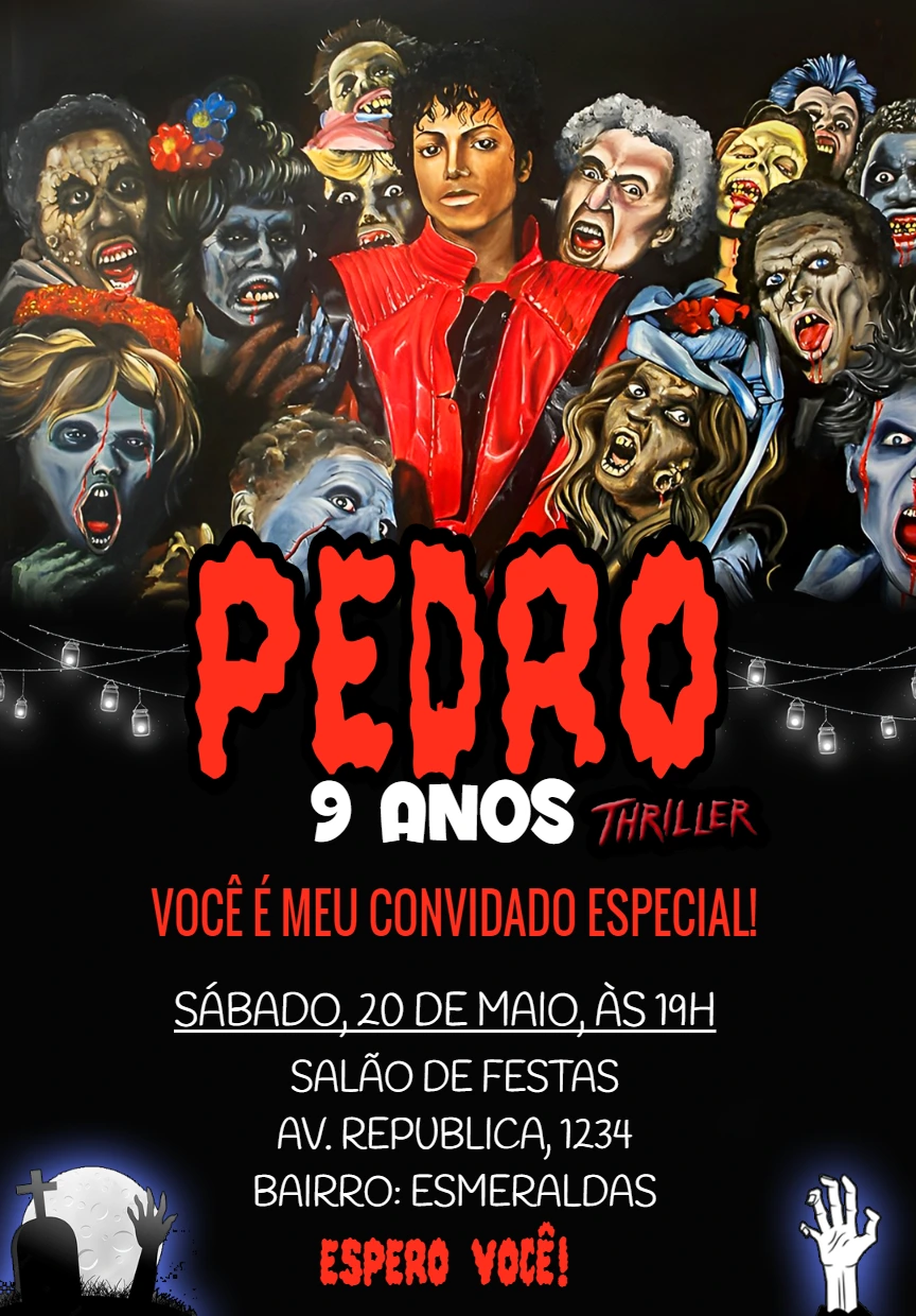 Convite Aniversário Michael Jackson Thriller Editável Online