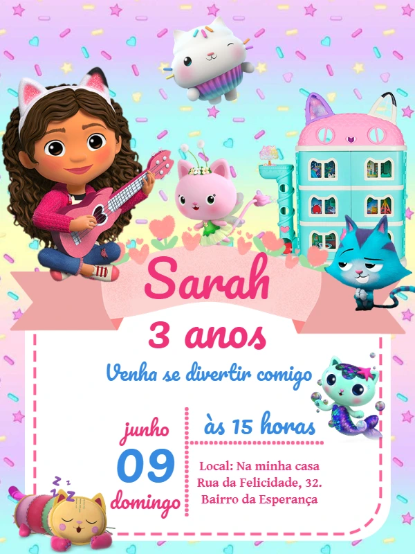 Convite Aniversário Casa Mágica da Gabby para Editar Online