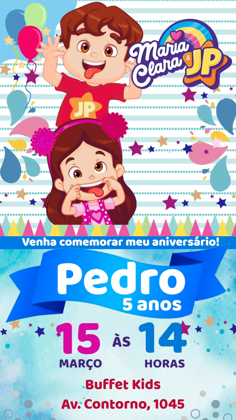 Convite de Aniversário Maria Clara e JP para Editar Online