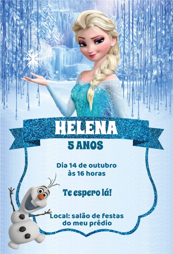 Convite de Aniversário Frozen com Elsa para Editar Online