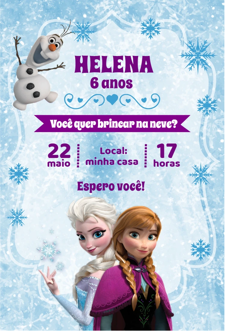 Convite Aniversário Frozen com Elsa e Anna para Editar Online