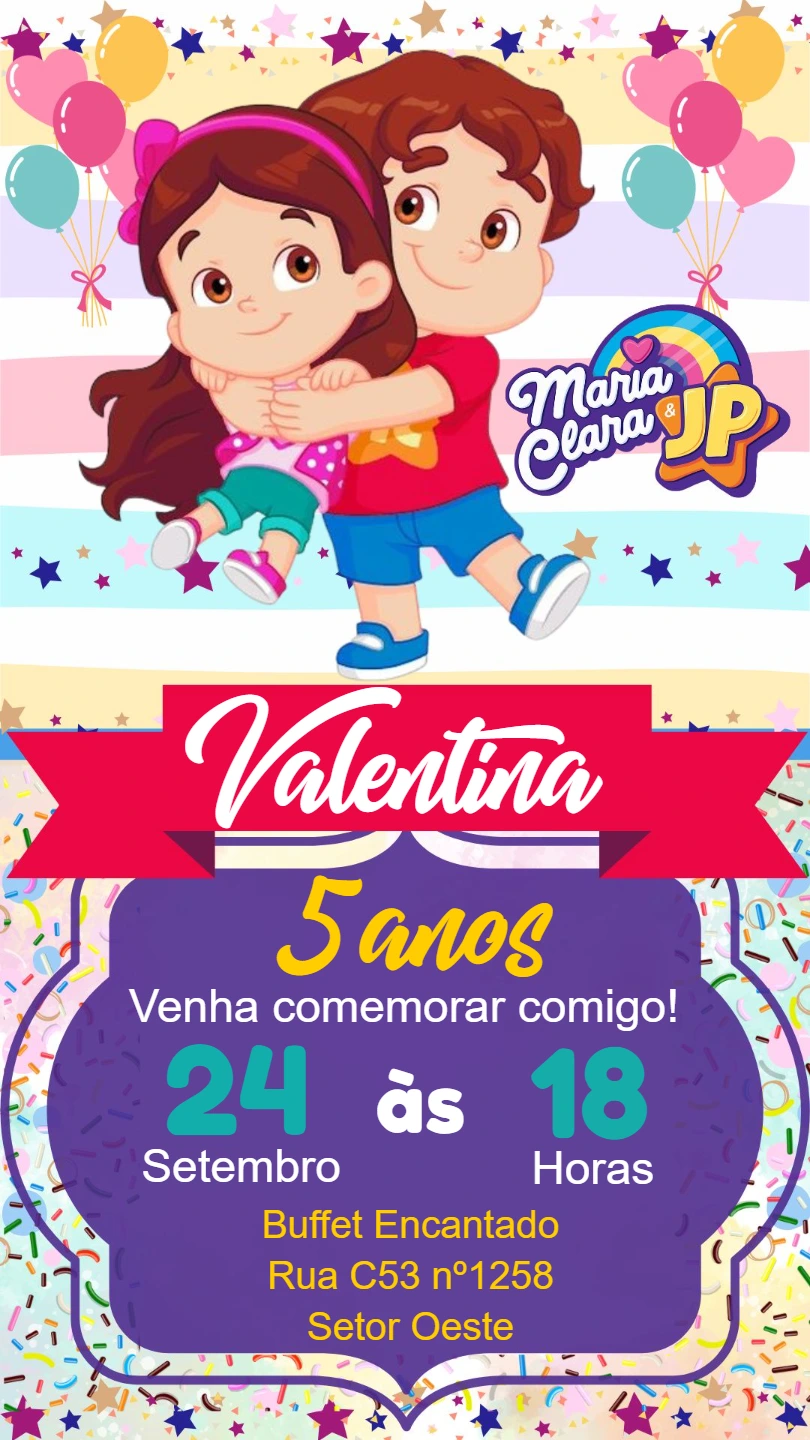 Convite de Aniversário Maria Clara e JP para Editar Online