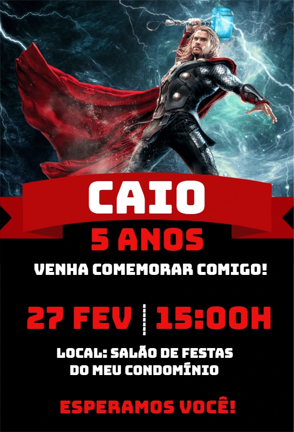 Convite de Aniversário Thor Editável Online para Imprimir