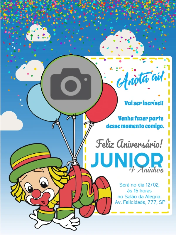 Convite de Aniversário Patati Patatá com Foto para Editar Online