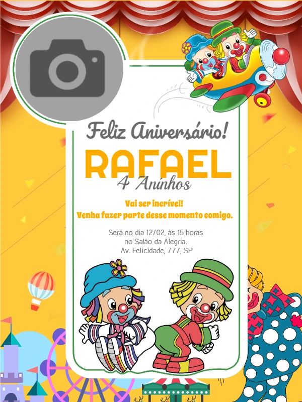 Convite Aniversário Patati Patatá com Foto para Editar Online