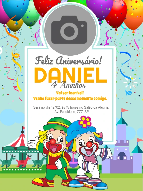 Convite de Aniversário Patati Patatá com Foto para Editar Online