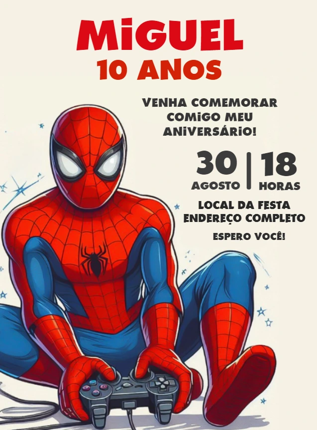 Convite Aniversário Homem Aranha Videogame para Editar