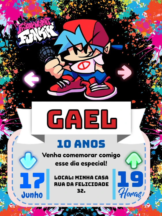 Convite Aniversário Friday Night Funkin para Editar Online