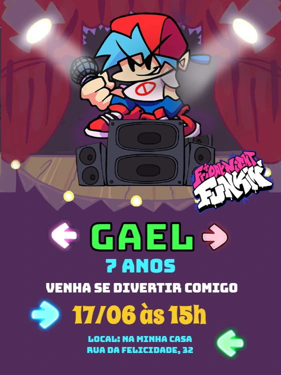 Convite Aniversário Friday Night Funkin' para Editar Online