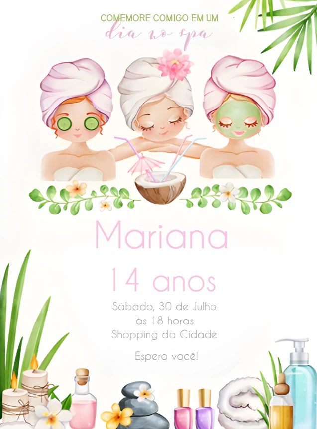 Convite de Aniversário Dia no Spa para Editar Online