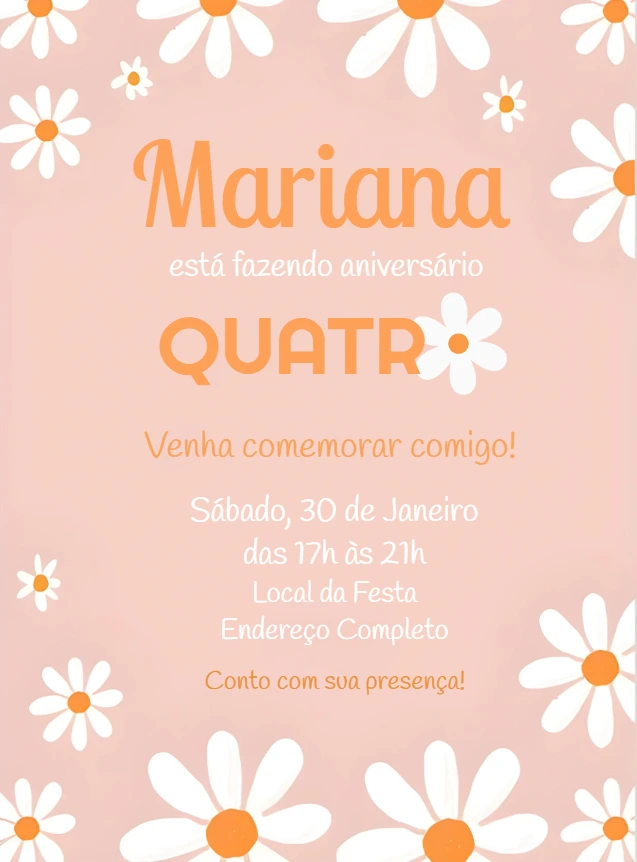 Convite de Aniversário Margaridas Delicadas para Editar Online