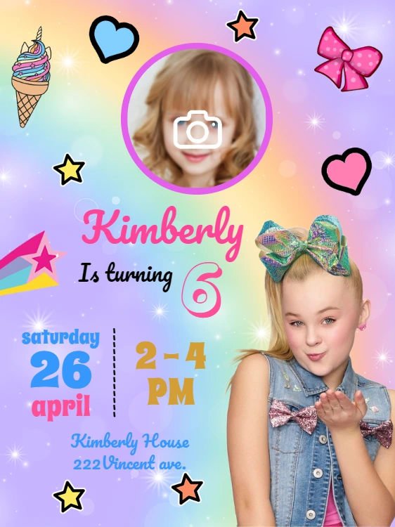 Editable JoJo Siwa Photo Birthday Invitation Template