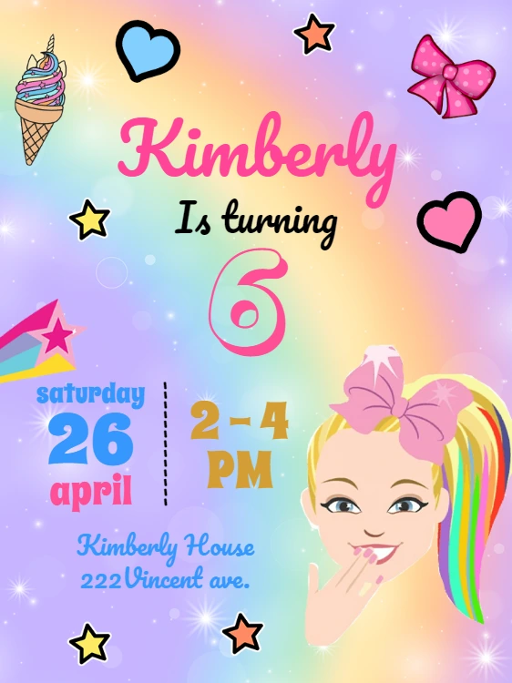 Jojo Siwa Birthday Invitation Template to Edit Online