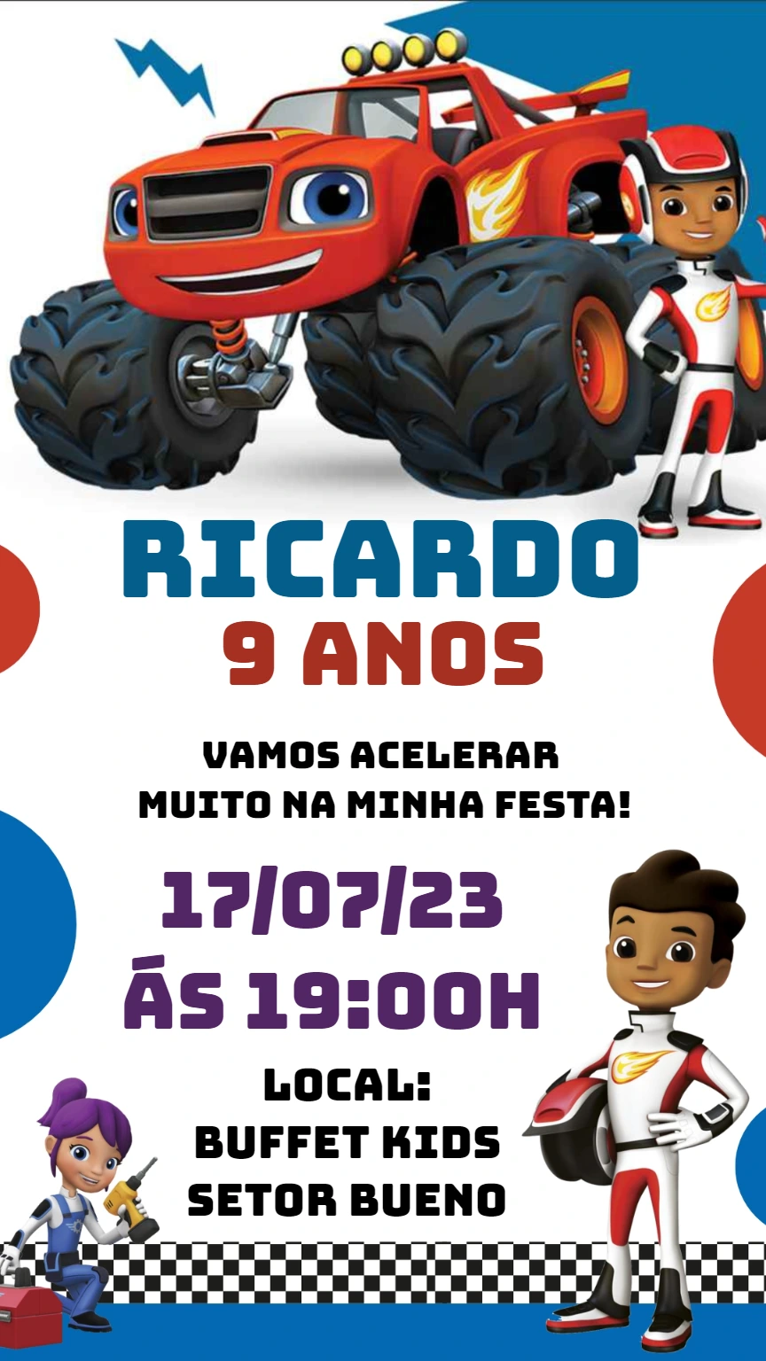 Convite de Aniversário Blaze and the Monster Machines para Editar