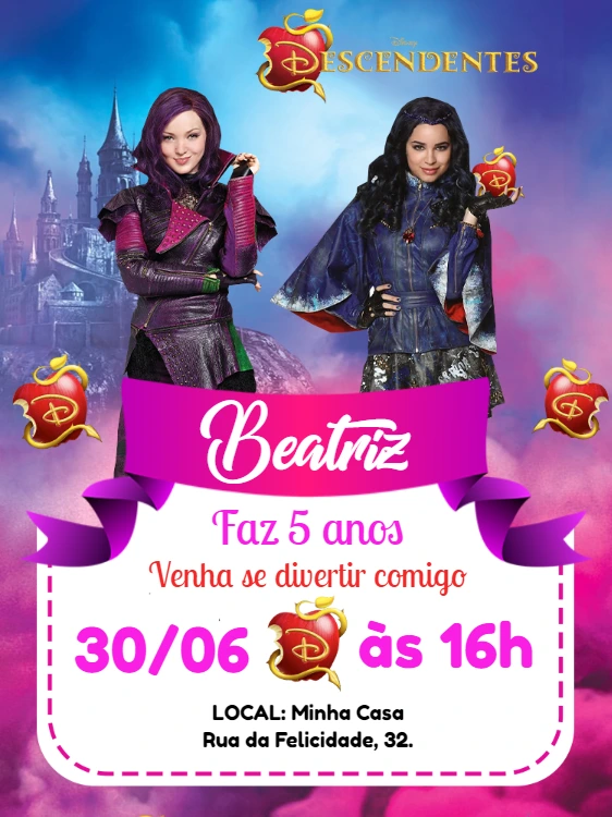 Convite Aniversário Descendentes para Editar Online