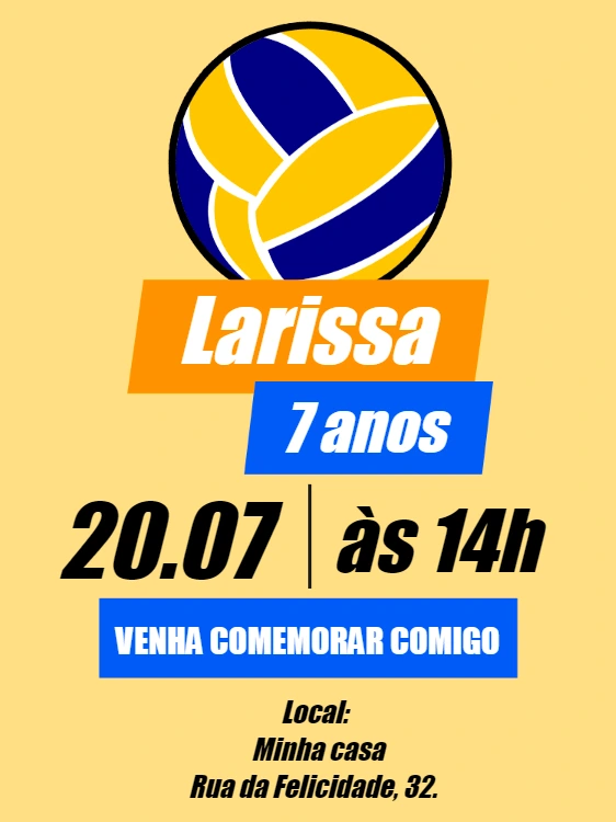 Convite de Aniversário Vôlei Editável para Enviar Online