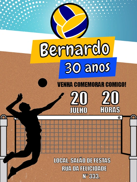 Convite de Aniversário Vôlei Esportivo para Editar Online