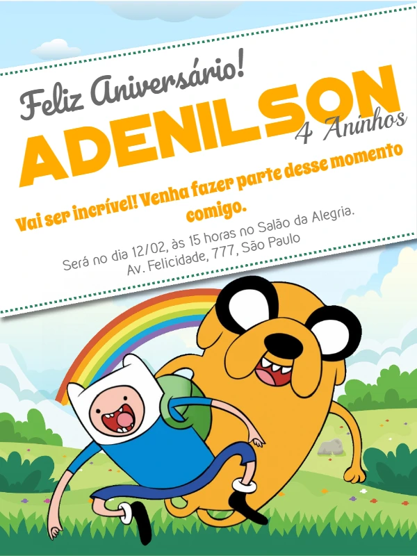 Convite Aniversário Hora da Aventura para Editar Online
