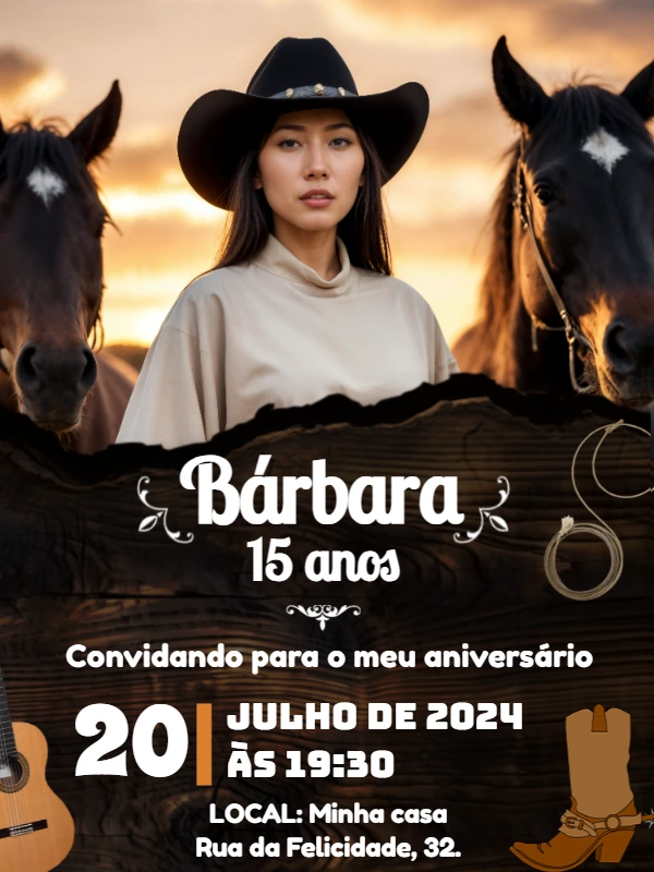 Convite de Aniversário Country com Foto Editável Online