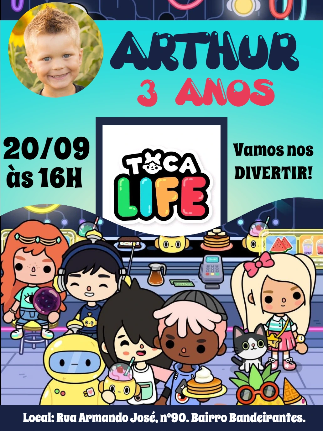 Convite Aniversário Toca Life World com Foto para Editar