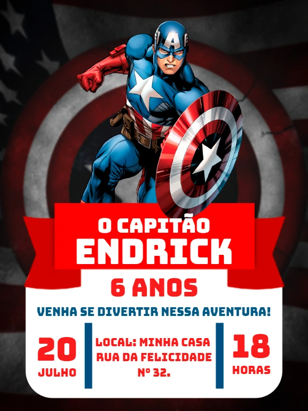 Convite Aniversário Capitão América para Editar Online